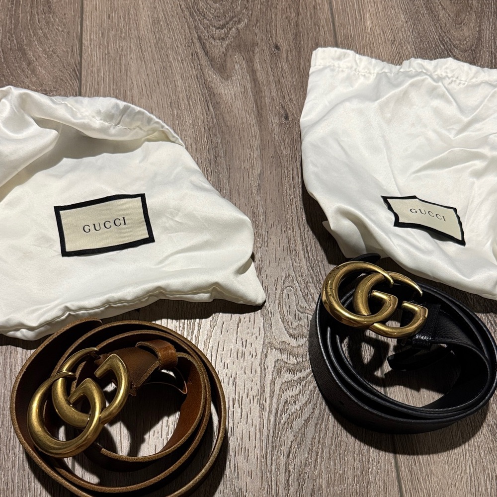 Gucci Black and Brown Belts with Gold GG Buckles